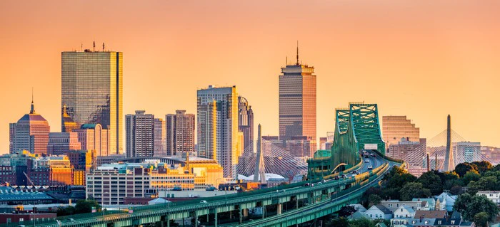 Boston bridge sunset