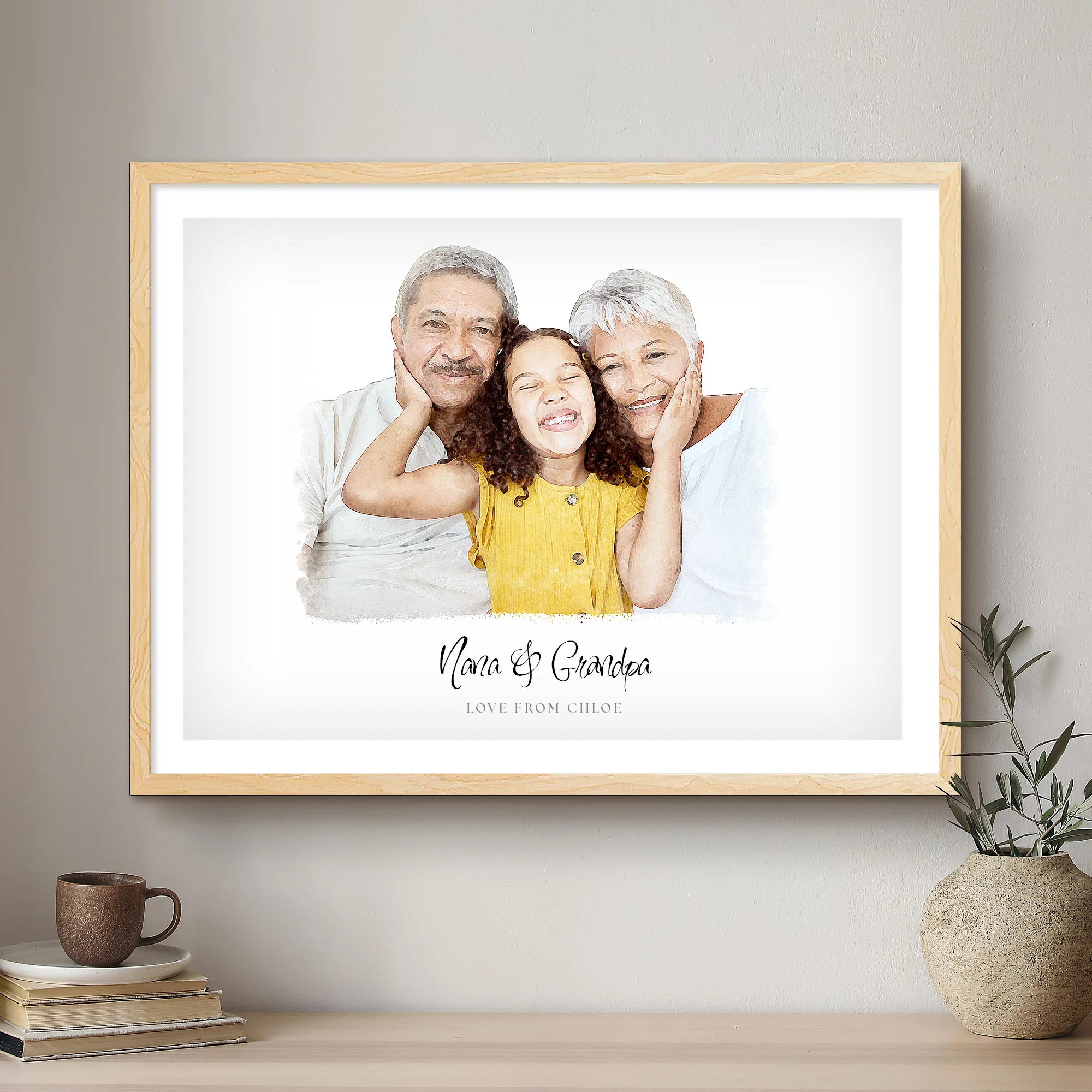 Grandparent Soft Watercolor Custom Portrait | Framed Art Print