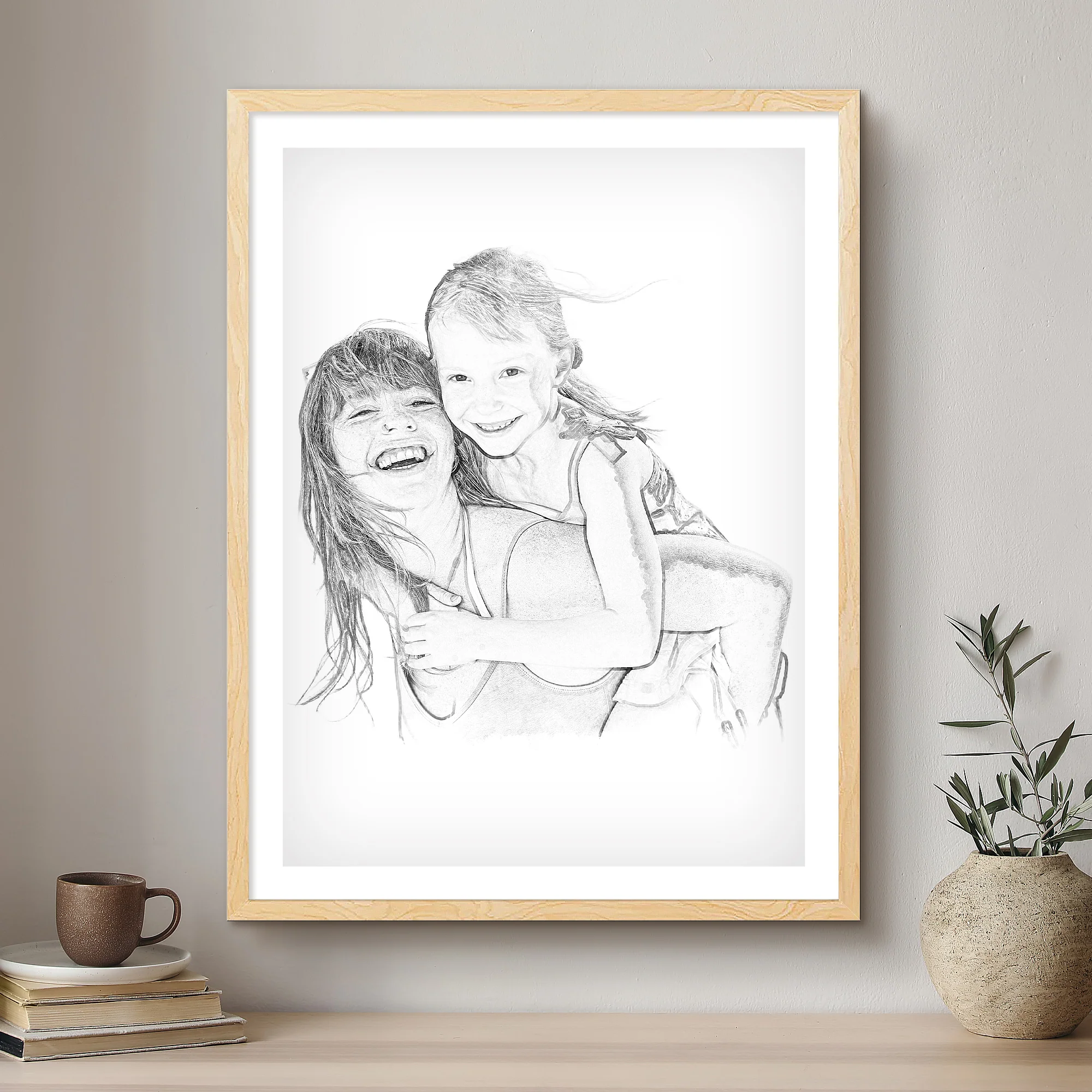 Mommy & Me Black & White Artistic Design Custom Portrait | Framed Art Print - Image 2