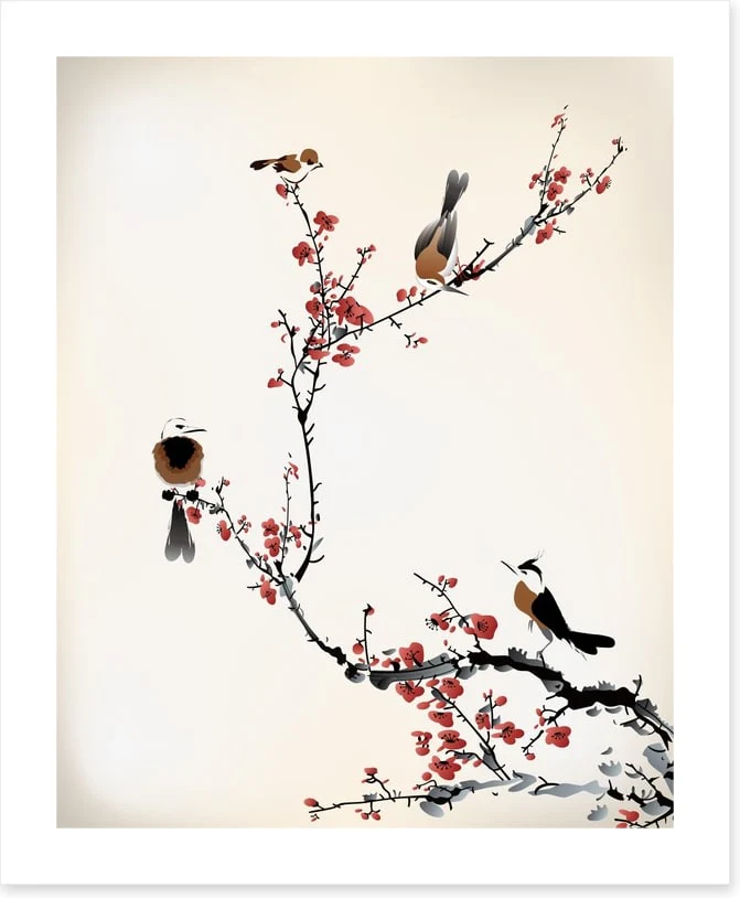 Red blossom birds - Image 2