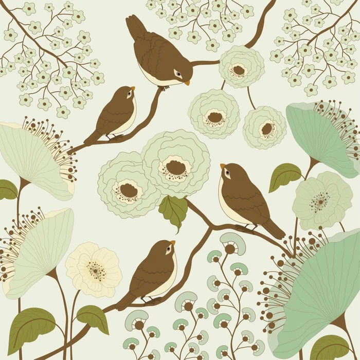 Vintage birds on a branch